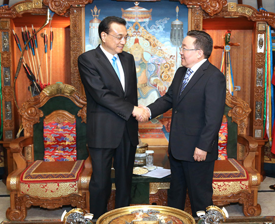 李克强分别与蒙古国总统、总理、国家大呼拉尔主席