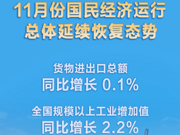 国家统计局：11月份国民经济运行总体延续恢复态势